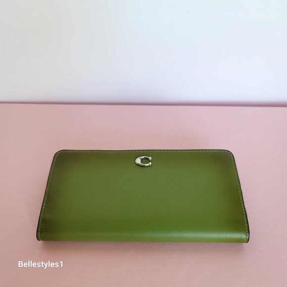 COACH Smooth Leather Skinny Snap-Tab Closure Wallet with ID Window- Dark Lime⭐🎈 - Picture 8 of 16